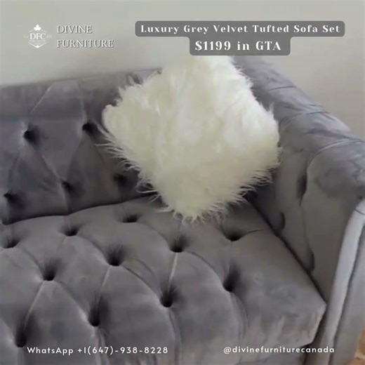 Luxury Grey Velvet Tufted Sofa Set 3‑Piece #shortscanada #furnitureoutletstores #furniture