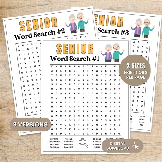 Senior Word Search Printable Game, Elderly Brain Memory Activity, Word Puzzles for Seniors (digital Download) - Etsy