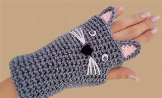 Crochet Cat Ear Fingerless Gloves Pattern | Easy Beginner Tutorial With a Video Guide (PDF Download) - Etsy