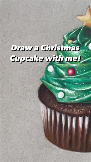 How to draw a Cupcake in less than 1 minute 🧁✨ 1. Sketch the cupcake outline - use a 2H graphite pencil and press lightly 2. Choose your color palette - I’m using green but you can get creative! 3. Base Coloring - begin by adding base colors to the frosting. Layer midtones and build up the intensity of the colors 4. Shading and Highlights - highlight areas where light hits the cupcake to make it appear more realistic. Create dimension and add shading with darker tones. 5. Draw the star - use bu