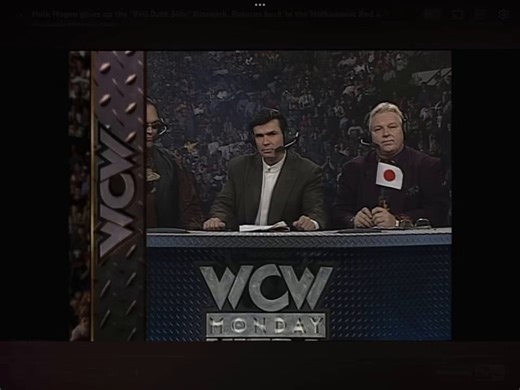 Hulk Hogan gives up the DARK SIDE and joins his friends Macho Man and Sting.(Hogan had a short-lived “Dark Side of Hulkamania” run in WCW before the nWo)“The black is gone for good.”“Tonight, the dark side of Hulk Hogan, brother, will be no more, brother.”