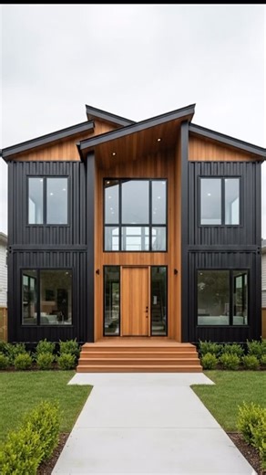 Container House Adequate on Instagram: "The Four-Container House: Precision in Modular Architecture 📦 This modern container residence proves that architectural impact comes from precision—not excess. Composed of four custom shipping containers, the home achieves a striking balance of symmetry, proportion, and material contrast. Warm wood cladding softens the industrial steel shell, while clean geometry and sharp lines create a confident contemporary presence. ⸻ Project Overview • Structure: 4 c