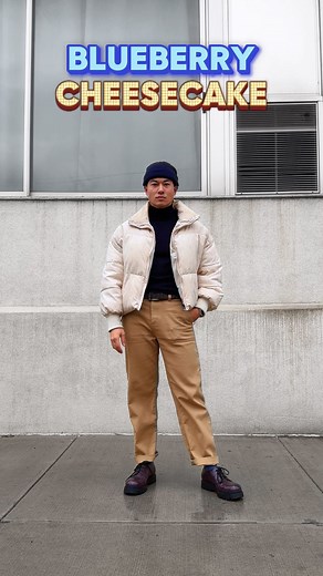 Nate Katsuki on Instagram: "#GRWM to be a blueberry cheesecake. Thanks @nevilloyd for the request. What should I dress like next? 👀 thanks @juniorscheesecake for the 🫐🍰 #outfitinspiration #caketime #dessert #mensatyle #cropjacket #mensfashion #cheesecake #hapa #model #blueberries"