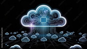 A cloud computing technology concept illustrates the delivery of computing services over the internet, enabling flexible resources, scalable solutions, enhanced collaboration for users and businesses. Stock ビデオ