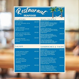 Seafood Restaurant Menu Template: Editable Canva Design (8.5x11) - Etsy