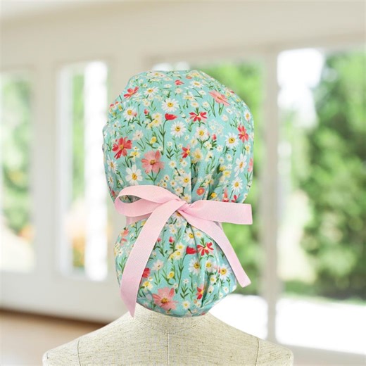 Spring Floral Ponytail Scrub Cap, Surgical Hat. CNA, OR, Tech, Vet, RN, Gift - Etsy