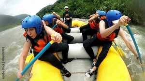 Experience the exhilarating thrill of a rough whitewater rafting trip through an immersive shot captured by an onboard camera,in captivating slow motion at 120fps.