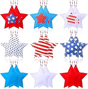18 Pcs 4th of July Tree Decorations, Independence Day Felt Bauble Star Patriotic American Hanging Ornaments for Home Tree