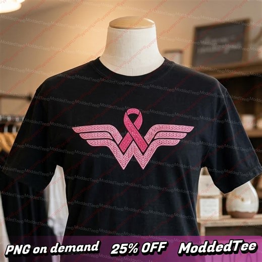 Wonder Women Shirt Crochet Embroidery Knitted Print Cancer Ribbon T-Shirt Cancer Fighter Tee Breast Cancer Awareness Top Strong Women Gift