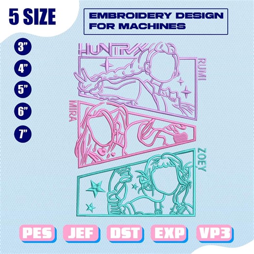Huntrix Kpop Demon Hunter Embroidery Design, Machine File (DST, PES, JEF, VP3) - Etsy