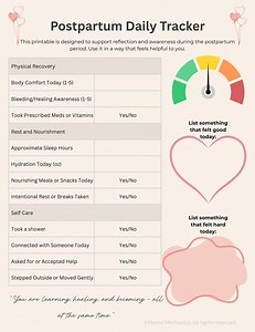 Postpartum Daily Tracker Printable | New Mom Recovery Log | Postpartum Self Care Planner | Mental & Physical Wellness | Instant Download - Etsy