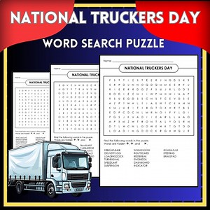 National Truckers Day Word Search Puzzle Pack | 20 Printable Pages