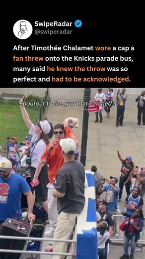 knicks fan's perfect hat throw to timothée chalamet has the internet in awe 😭🧢 #timotheechalamet