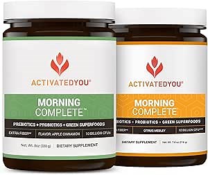 ACTIVATEDYOU Morning Complete Daily Wellness Drink with 10 Billion CFUs, Prebiotics, Probiotics and Green Superfoods, 30 Servings, Apple Cinnamon + Citrus Flavor Bundle