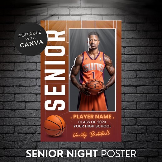 Senior Night Poster Template for Basketball High School Senior Banner Ideas Basketball Senior Picture Frame Editable Poster 24X36IN - Etsy