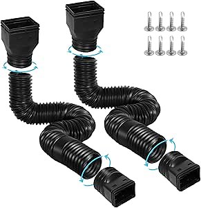 2 Pack Flexible Gutter Downspout Extensions Extendable from 21" to 67", Downspout Extender Comes with Adapters, Thickened Down spout Drain Extension for Rainwater Drainage(Black)