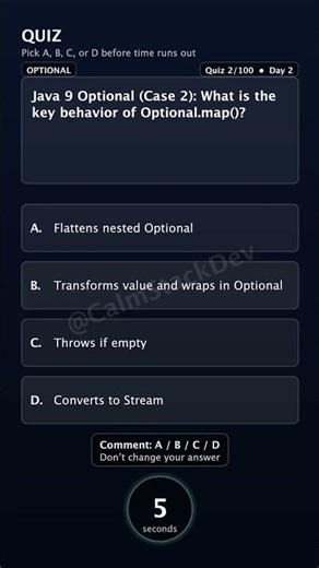 Quiz 202 Optional map Java9 | #shorts #java #quiz