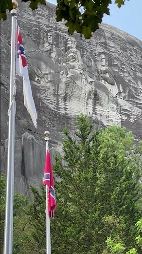 Confederate & American Flag with the Largest Relief Carving in the World at Stone Mountain Georgia