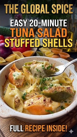 Easy 20-Minute Tuna Salad Stuffed Shells Recipe #TunaPasta #StuffedShells #shorts