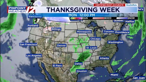 WPRI 12 Weather Forecast from 11/21/25: Thanksgiving Week Travel Weather