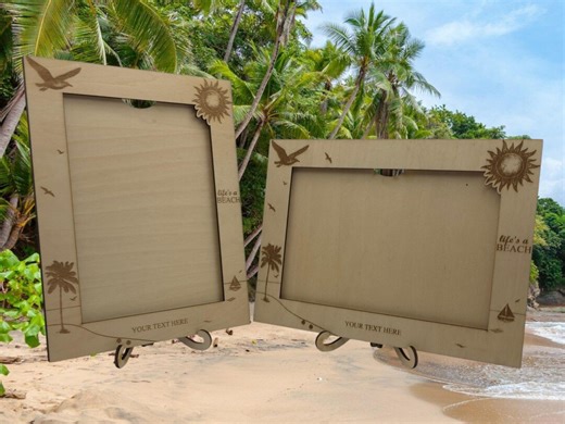 Life’s a Beach Wooden Picture Frame | Tropical Palm Tree Seagull Coastal Photo Frame | Vertical and Horizontal Engraved Frame W Wall Hanger - Etsy