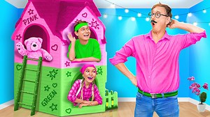 1.6M views · 1.9K reactions | WE BUILD A TINY PINK & GREEN HOUSE AT HOME || DIY secret rooms! parenting hacks! | 123 GO Challenge | Facebook