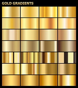 Set of vector gold gradients. Metallic golden shades palette...