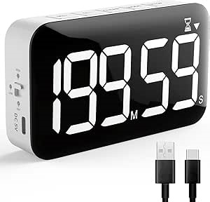 DOOMAY Rechargeable Digital Kitchen Timer - Large LED Magnetic Timer Sound Activated, Brightness and Volume Adjustable, Ideal for Cooking, Classroom, Office and for Kids, Teacher, Seniors to Use