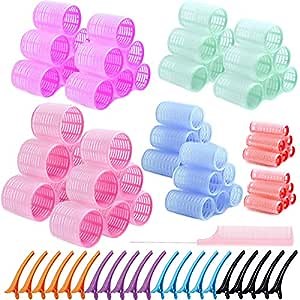 81 Pieces Self Grip Hair Rollers Set,Salon Hair Roller Includes 60 Pcs Hair Roller Random Color,20 Pcs Duckbill Clips and Comb,Hairdressing Curlers Tools for Women(60mm,48mm,40mm,30mm,20mm)