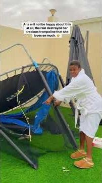 Rain destroyed Aria’s trampoline that she loves so much. 😩 This is sad, she will definitely cry when