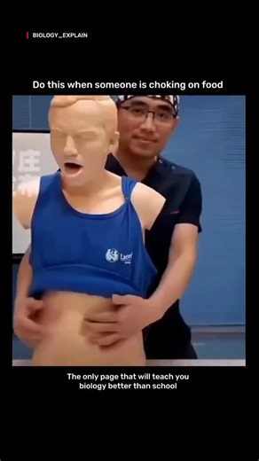 medical / biology explain on Instagram: "If someone is choking and can’t breathe, cough, or speak, act quickly. Stand behind them, wrap your arms around their waist, and place one fist just above their belly button. Use your other hand to grab your fist and give quick, strong upward pushes. This helps force the food out. DM for credit l removal. For educational purposes only........ #choking #lifelessons #learn #explore #viral #didyouknow #medical #doctor #tricks"