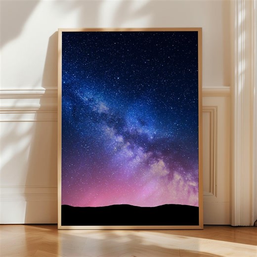 Galaxy Space Landscape Poster Print - Neon Nebula Sky Wall Art - Cosmic Hills Scene Home Decor - Starry Universe Art Wall Decor Posters - Etsy