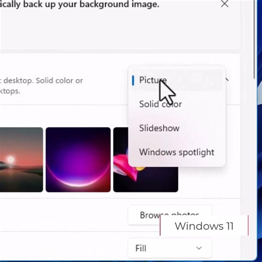 Windows 11 Choosing Solid Color Desktop background