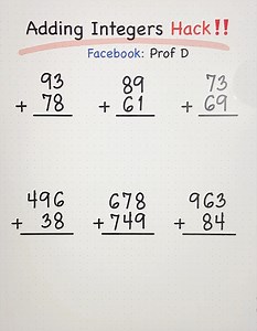 254K views · 9.3K reactions | Adding Integers Fun Hacks (Add in Seconds)  | Prof D | Facebook