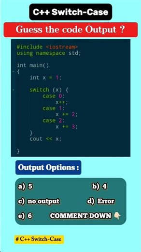 C++ Switch-case Code MCQ #24 🧠❓🤔| #cs #coding #programming #codinginterview #cpp #learntocode