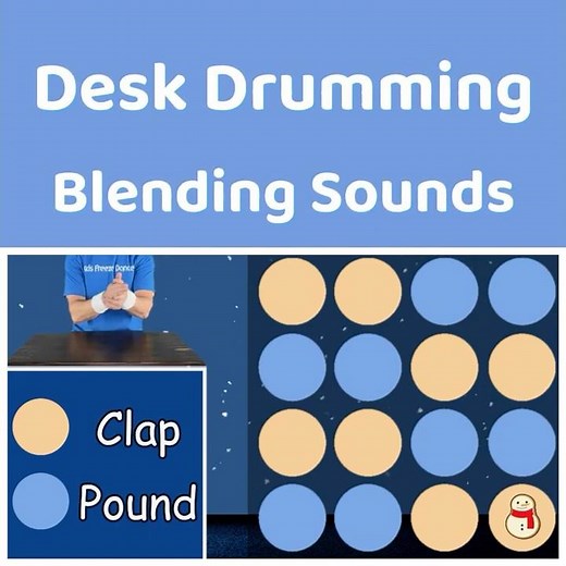 Frosty themed desk drumming brain break to practice blending phonics sounds