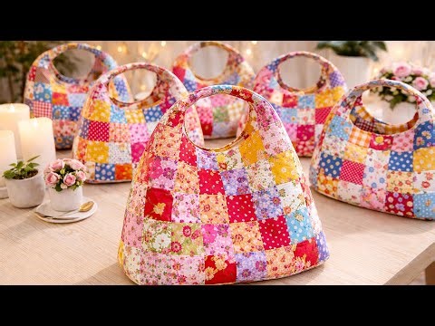 Vintage Patchwork Handbag Made from Fabric Scraps