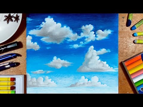 Drawing - Clouds using Oil Pastel | JamesArt