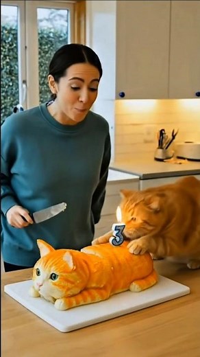 Realistic Cat Attacks Owner After Cutting Cat-Shaped Cake | Hyper-Realistic AI Scene