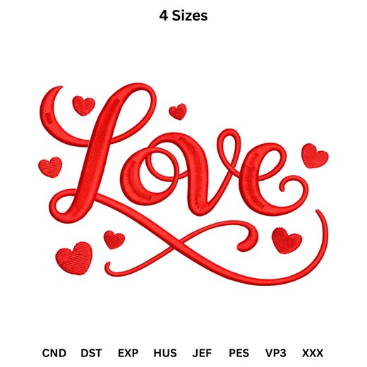 Love Script Heart Embroidery Design, Valentines Machine Embroidery Pattern, Digital Download, 4 Sizes - Etsy