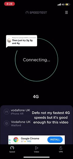 iPhone XR Data Speed Test Comparison between 3G and 4G on Vodafone