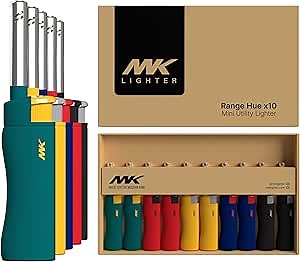 MK Lighter 10PCS Candle Lighters, Windproof Flame, Ideal as Lighters for Candle, BBQ Lighters, Camping, Outdoor, Butane Refillable, Multipurpose (3BL HUE -10PC)