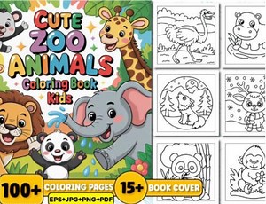 Cute Zoo Animals Coloring Book for Kids , 100  Fun Animal Coloring Pages, Printable Coloring Book With 15 Covers - Etsy