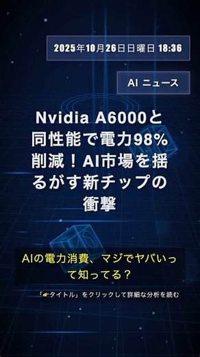 🧐👉 Nvidia A6000と同性能で電力98%削減！AI市場を揺るがす新チップの衝撃 #QixNewsAI