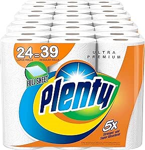 Plenty Ultra Premium Paper Towels | XL Rolls | Super Absorbent | Strong & Durable | Full Sheet | 24 Rolls