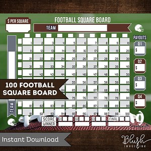 100 Football Squares Changing Quarters Printable Game Super Football Bowl Squares 2026 Football Pool Printable Square Grid Football Squares - Etsy