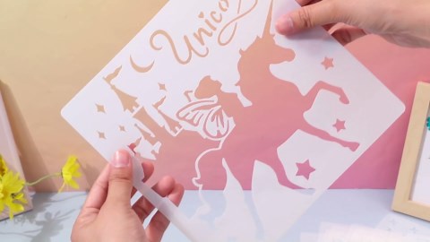 9 Pieces Unicorn Stencils Painting Templates Craft for Arts Card Making Journal Scrapbooking DIY Furniture Wall Floor Painting on Wood Fabric (8 x 8 Inches)