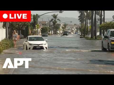 LIVE: California Streets Flood As High Tides Hit Newport Beach Amid Tropical Storm | APT