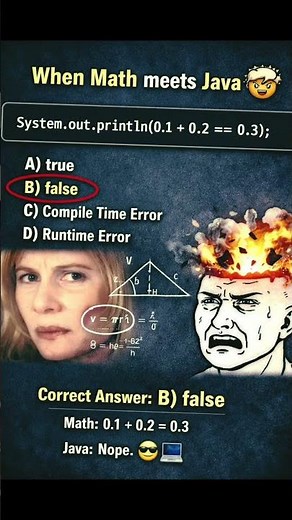 0.1 + 0.2 = 0.3 ❌Java says FALSE 🤯Do you know why? 👇 #java #coding #interview