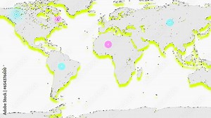 3D digital world map with radio wave location tracking network internet communication signal